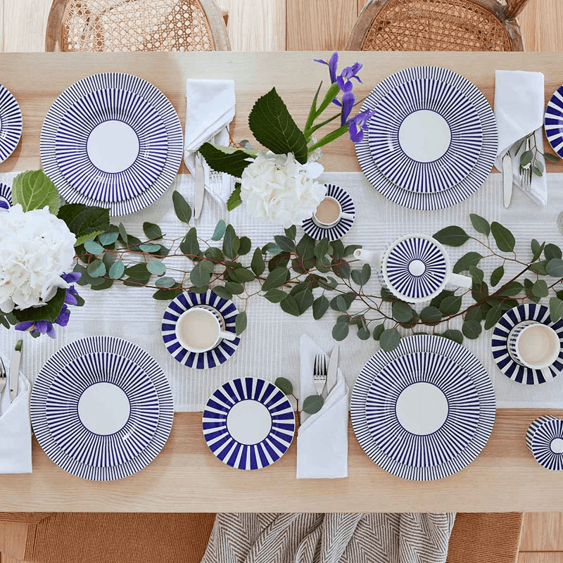 Stecatto Set of 4 Salad Plates, D22cm, White and Blue