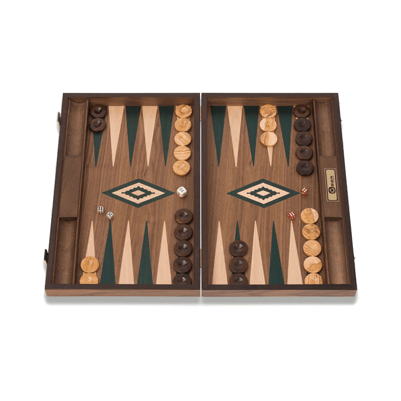 Uber Walnut Backgammon Set, Green