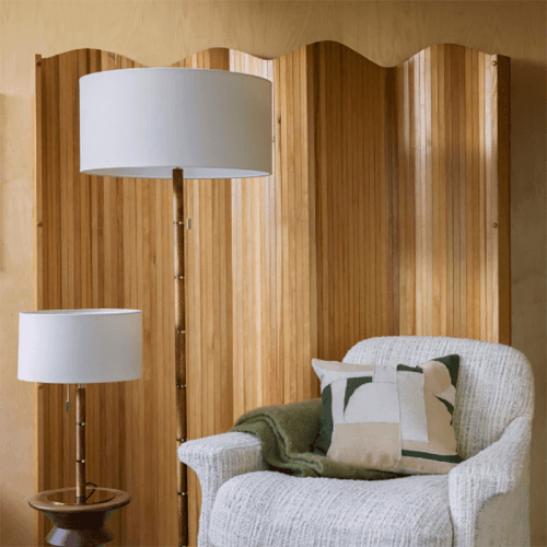 Image showing the Disk Floor Lamp, H158cm, Brass & Wood product.