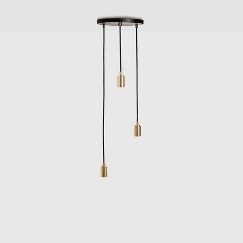 Image showing the Canopy & Sphere Bulb Triple ceiling plate & pendant set, H400 x W25cm, Black & Brass product.