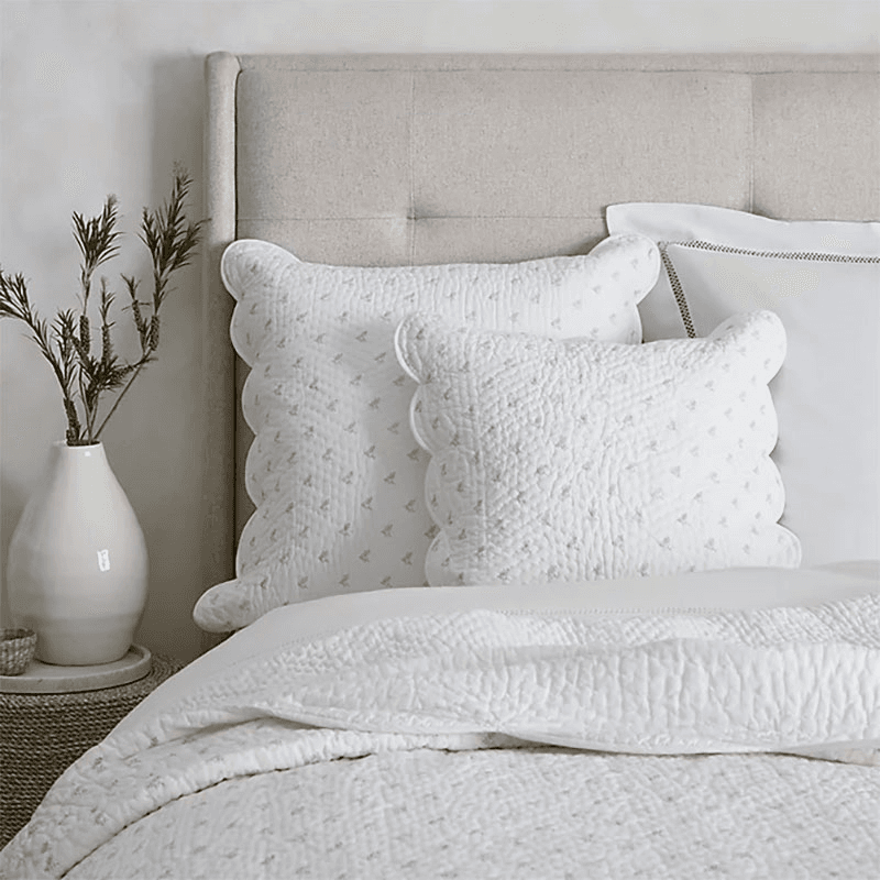 Milfield Print Scallop Edge Cushion, 60 x 60cm, White