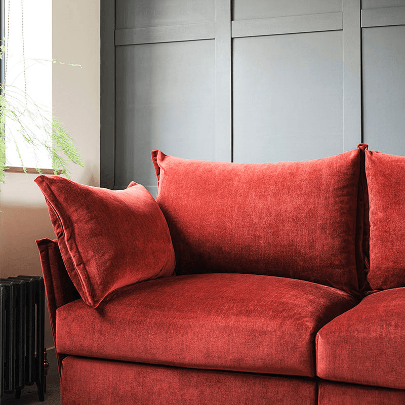 Model 06 Velvet 2 Seater Sofa With Chaise, Brick