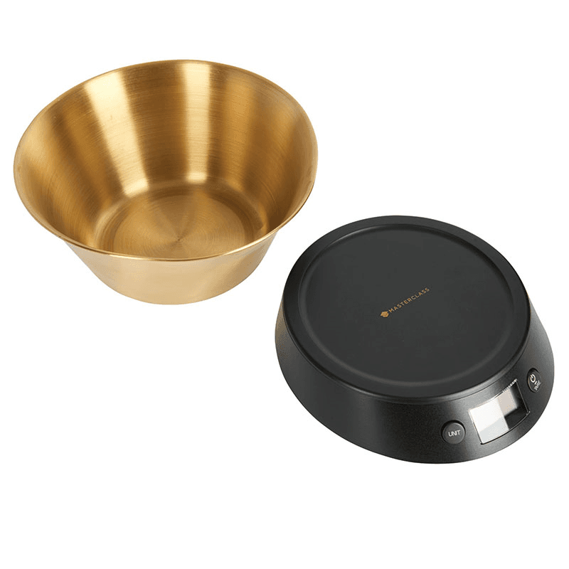 Electronic scales, H13 x D22cm - To 5Kg, Black With Brass Bowl