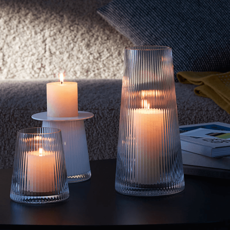 Beacon Candle Holder, H14cm, Concrete Grey & Clear