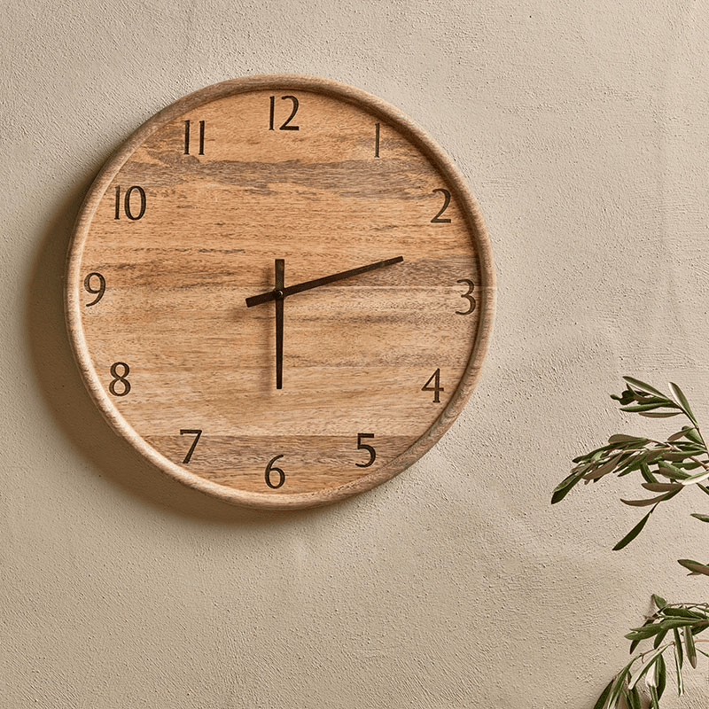 Som Mango Wood Clock, D40cm, Natural