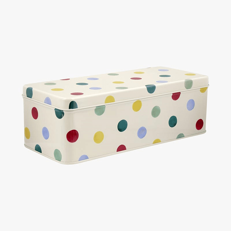 Polka Dot Long Deep Rectangular tin, 24cm X 10cm X 7cm