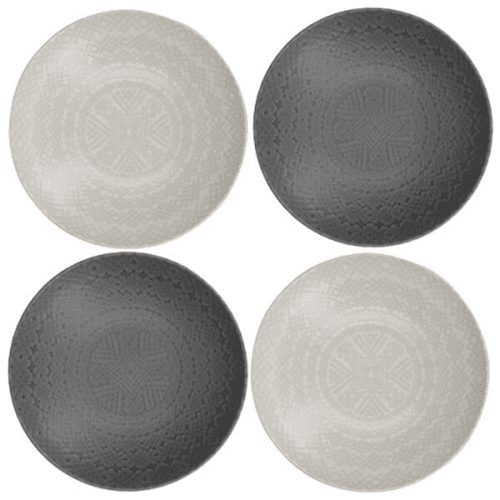 Image showing the Stoneware Set of 4 Coupe Pasta Bowls, D22cm, Grey Embossed product.