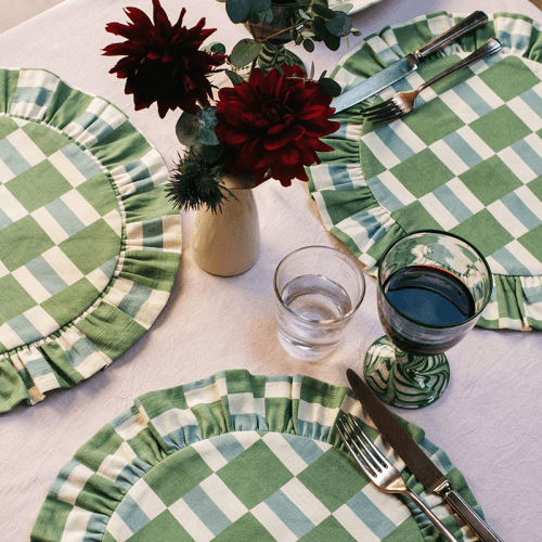 Image showing the Checkers Reversible Placemat, D39cm, Green & Blue product.