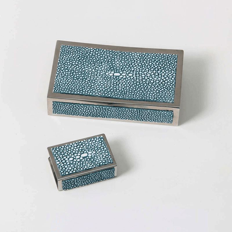 Large Match Box Holder, 13 x 7cm, Teal Shagreen