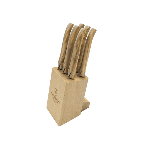 Image showing the Laguiole Set of 6 Steak Knives in Wooden Block, Olivewood product.
