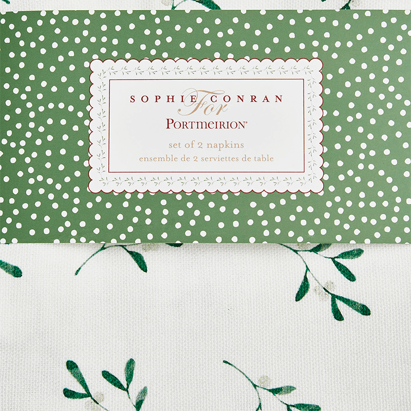 Mistletoe Set of 2 Napkins, W43 x D43cm, White/Green
