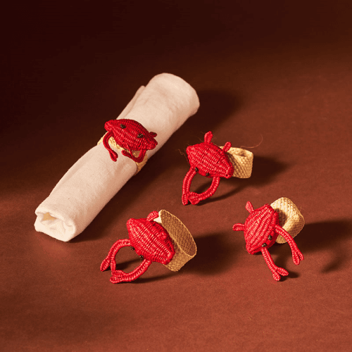 Image showing the Narino Crab Set of 4 Woven Napkin Rings, Red product.