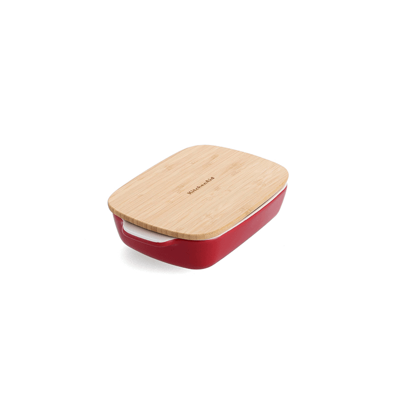 Stoneware Dish with Bamboo Lid, 20cm, Empire Red