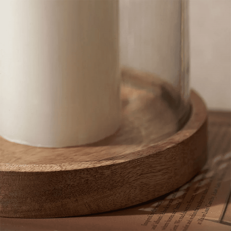 Mango Wood Hurricane Candle Holder, H28.5cm, Clear