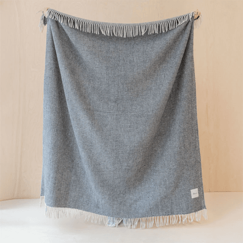 Image showing the Check Recycled Wool Blanket, 145 x 190cm, Charcoal Waffle product.