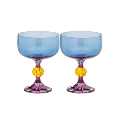 Image showing the Bliss Set of 2 Cocktail Glasses, Blue & Purple product.