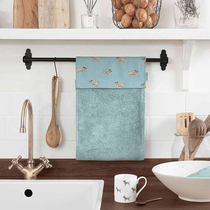 Border Terrier Roller Hand Towel, Teal