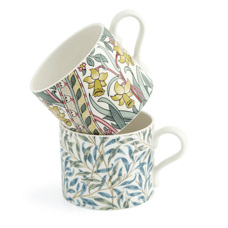 Morris & Co Set of 2 Mugs, 340ml, Green/Blue