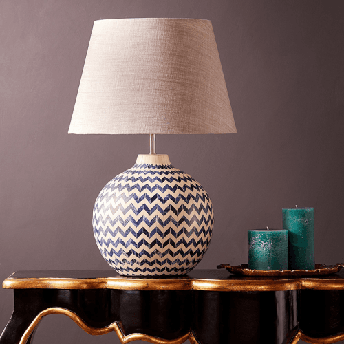 Image showing the Jaggery Table Lamp Base Only, H41cm x W29cm, Navy and White product.