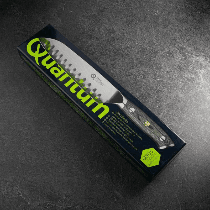 Q30 Series Damascus Steel Santoku Knife, 17.5cm, Black