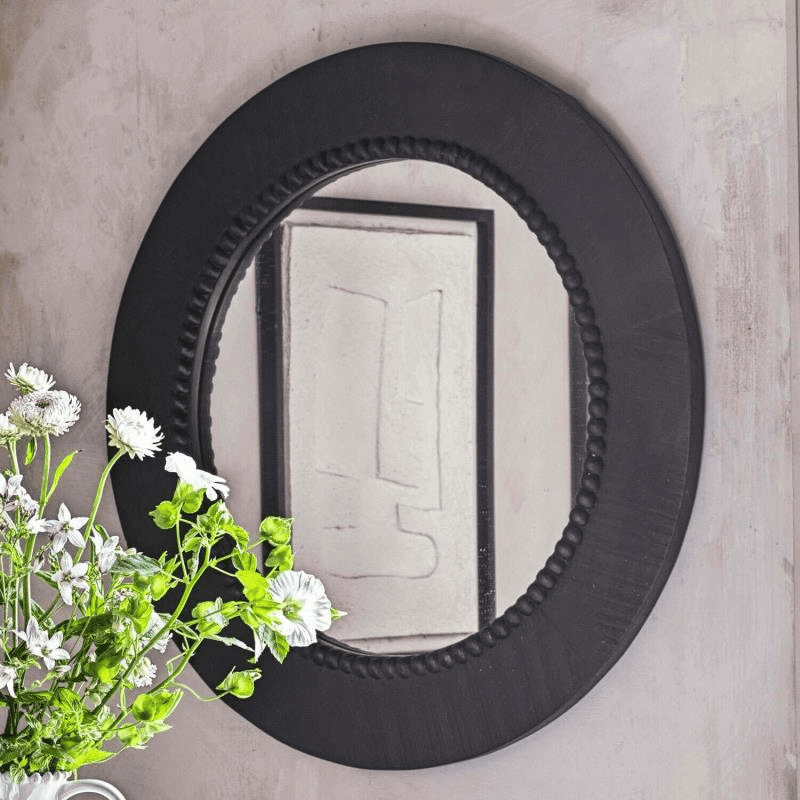 Jonas Round Wall Mirror, D81cm, BLACK