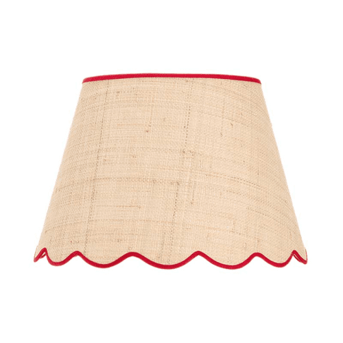 Image showing the Raffia Scallop Medium Lampshade, Red Trim product.