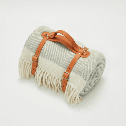 Image showing the Herringbone Picnic Blanket, 130 x 200cm, Harbour Grey & Cream product.