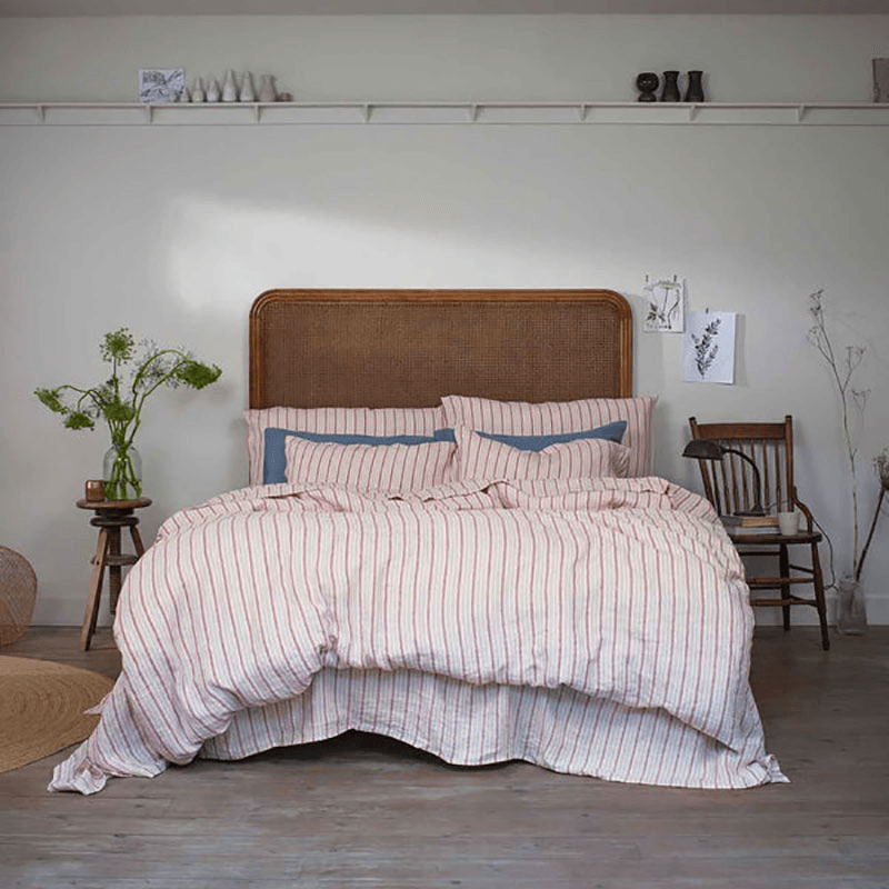 Ticking Stripe Linen Duvet Cover, Double, Mineral Red
