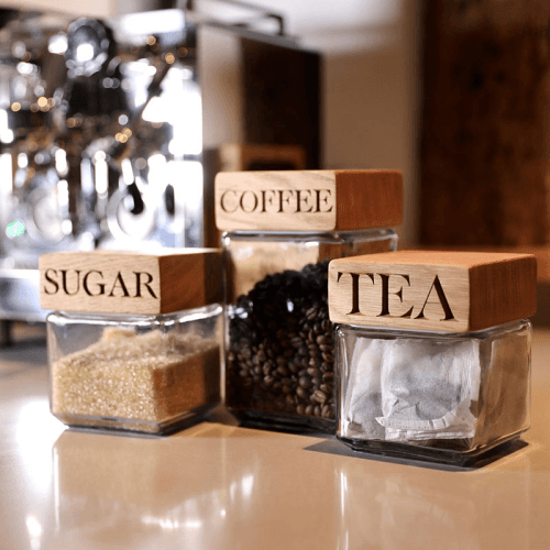 Image showing the Tea, Coffee, Sugar Storage Jar Set of 3, Oak & Glass product.