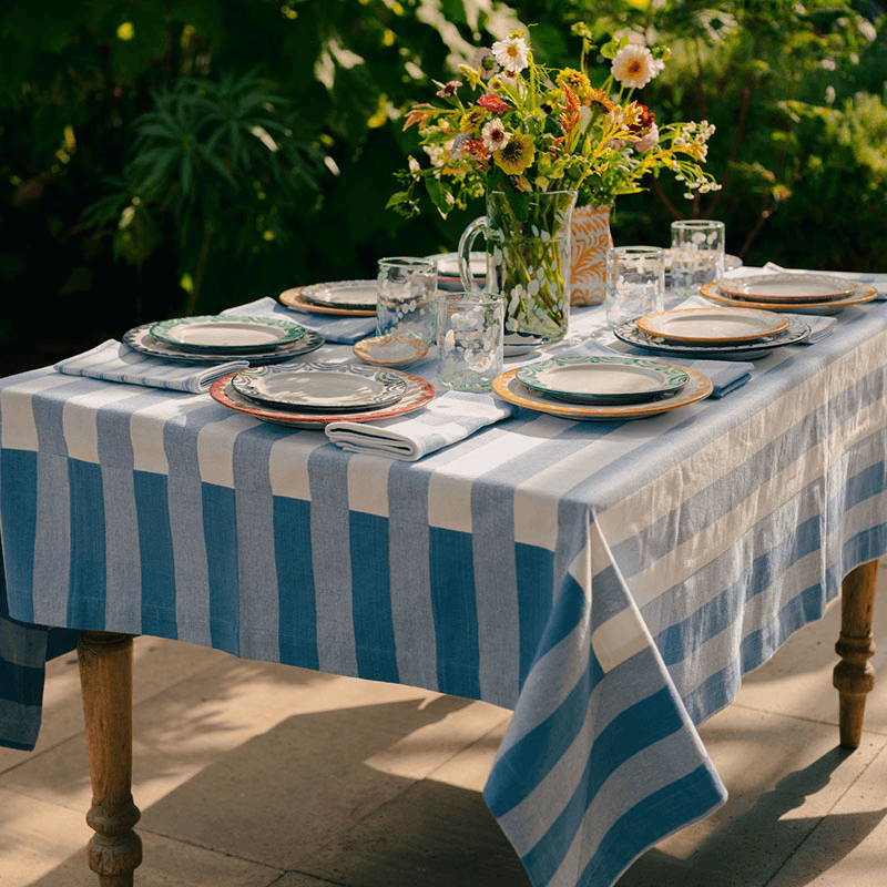Stripe Tablecloth, W160 x L200cm, Cornflower Blue