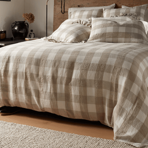 Image showing the Gracie Gingham Duvet Cover, Super King, Natural product.