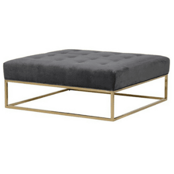 Coffee Table, Grey Velvet Ottoman, 40 x 100cm