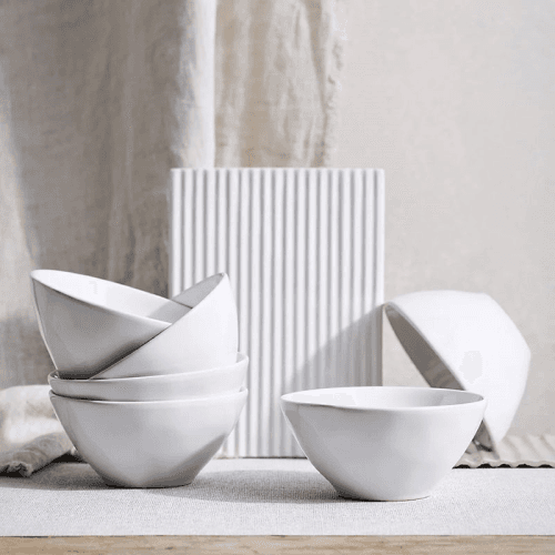 Image showing the Portobello Set of 6 Cereal Bowls, D15cm, White product.