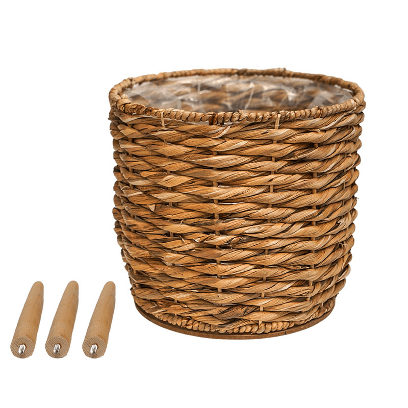Water Hyacinth Lined Baskest on Legs, D30cm, Natural