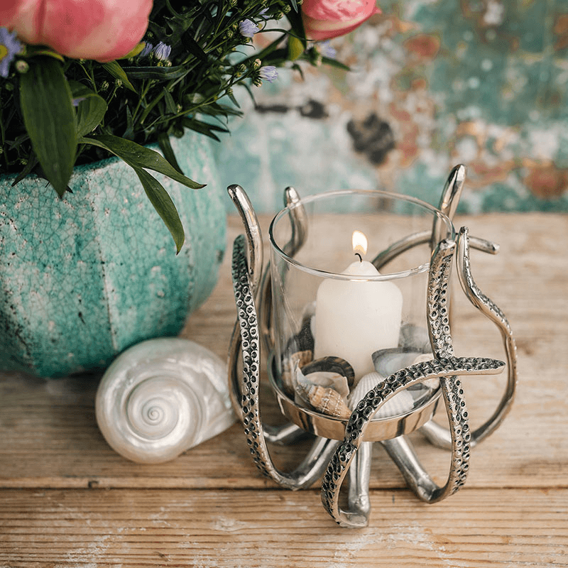 Octopus Hurricane Lantern, D16 x H15.5cm, Silver