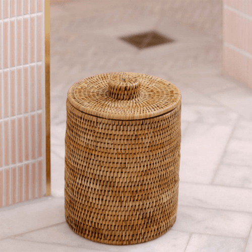 Image showing the Rattan Bathroom Bin, H27cm, Natural product.