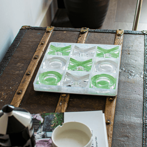 Image showing the Marble Tic Tac Toe, L25.5 x W25.5cm, Green & White product.