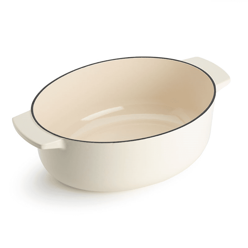 Cast Iron Oval Non-stick Casserole Dish with Lid, 30cm, Almond Cream