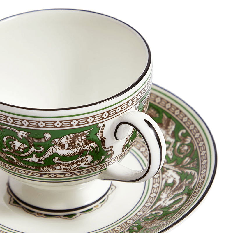 Florentine Teacup and Saucer, 174ml, Verde