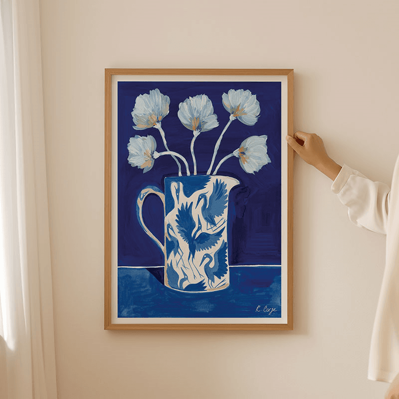 Herons Jug Print, A3, Blue