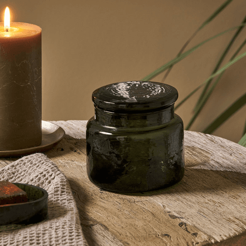 Image showing the Ilcoso Recycled Hammered Glass Storage Pot, 10 x 10 x 10cm, Green product.