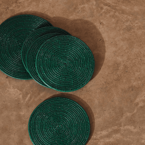 Image showing the Latha Set of 4 Placemats, D27cm, Dark Green product.