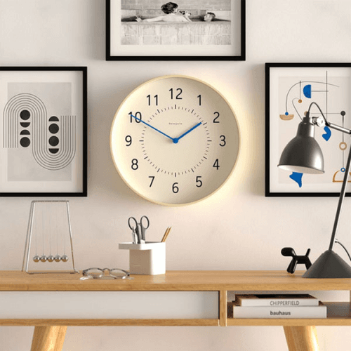Monopoly Wall Clock, D40cm, Light Plywood/Blue