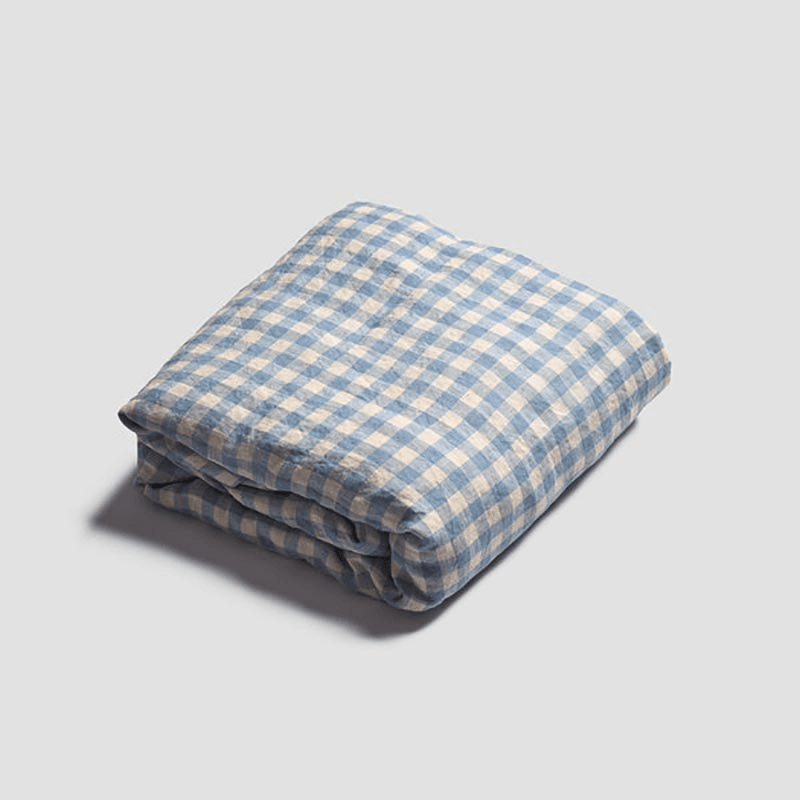 Gingham Fitted Sheet, King, Warm Blue