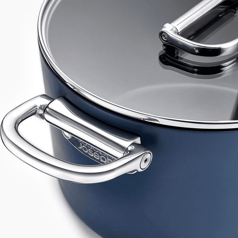 Space Folding Handle Ceramic Non-Stick 6 Piece Cookware Set, Midnight Blue