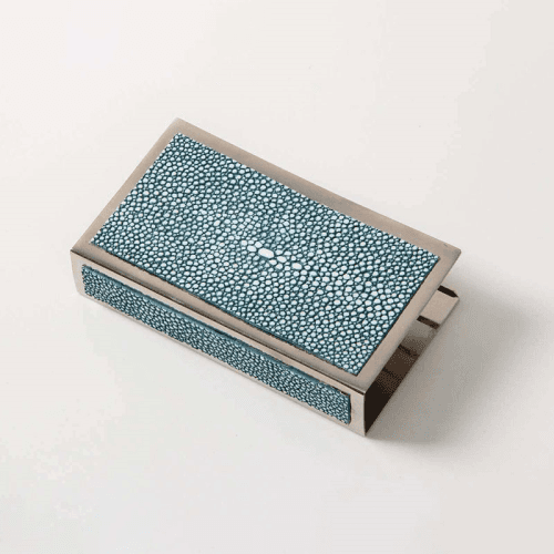 Image showing the Large Match Box Holder, 13 x 7cm, Teal Shagreen product.
