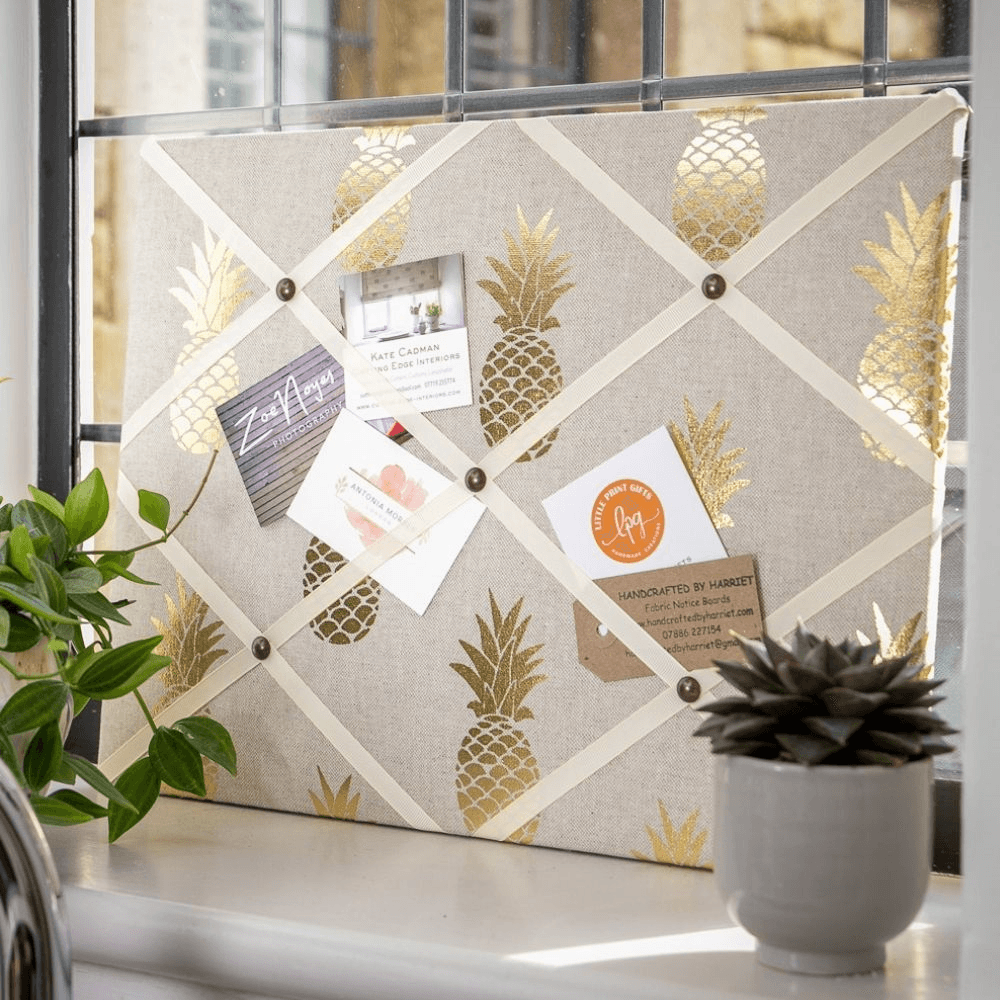 Notice Board, Luxury Golden Pineapple, Cream Ribbon,           60 x 40cm