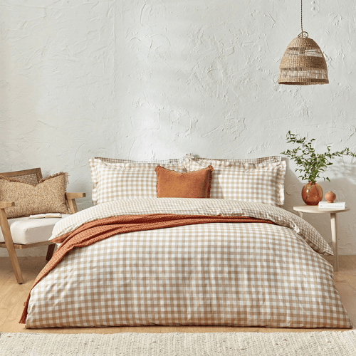 Image showing the Barton Gingham Double Duvet Cover Set, Biscuit product.