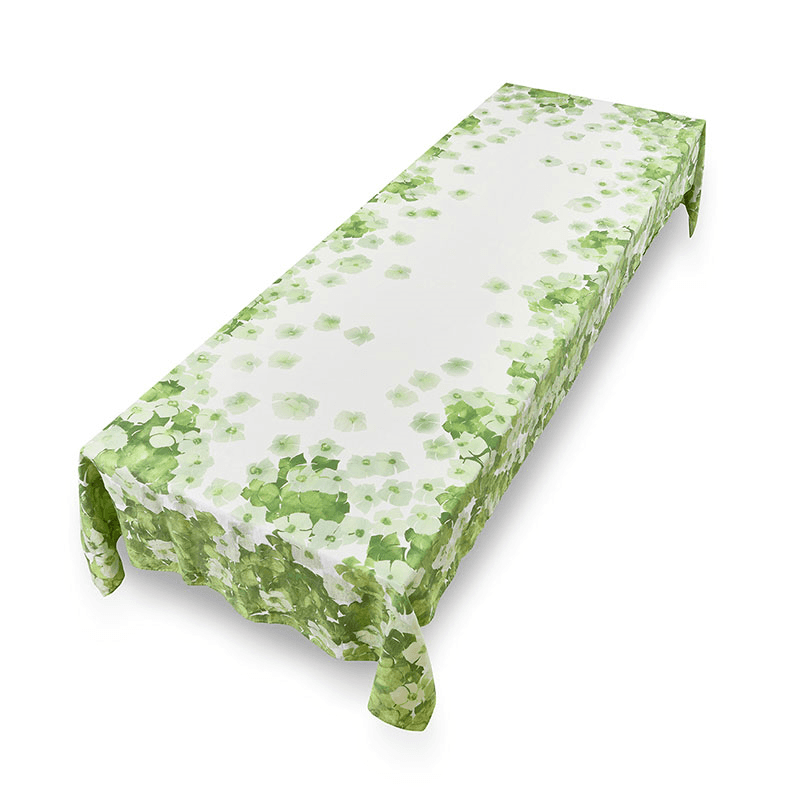 White Hydrangea Linen Tablecloth, 300cm x 165cm, Green