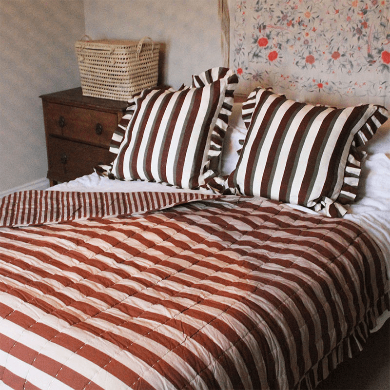Stripe Quilt, 150 X 200cm, Cinnamon & Oyster